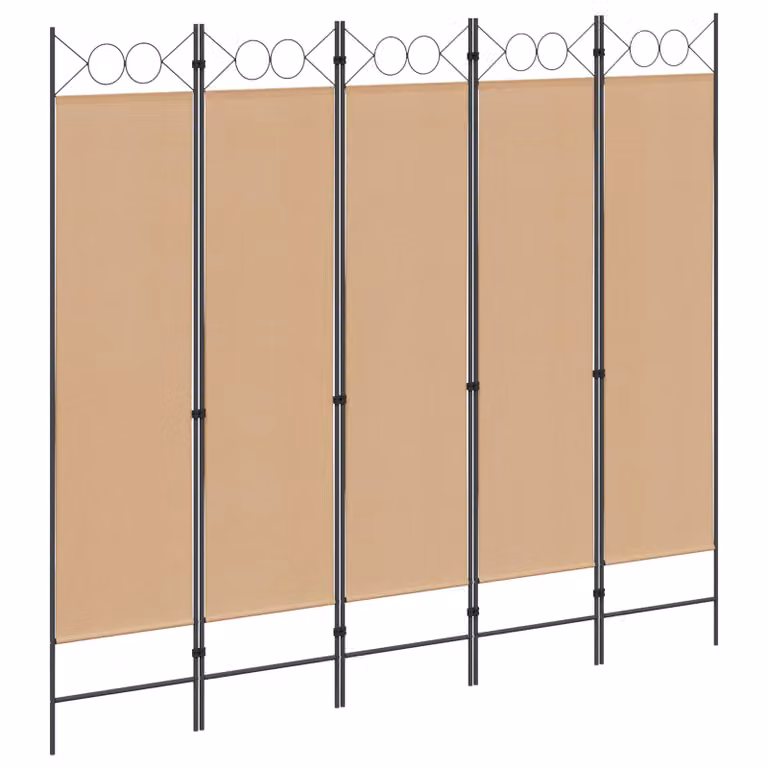 Paravento a 5 Pannelli vidaXL Beige in Tessuto L: 200 cm, H: 180 cm