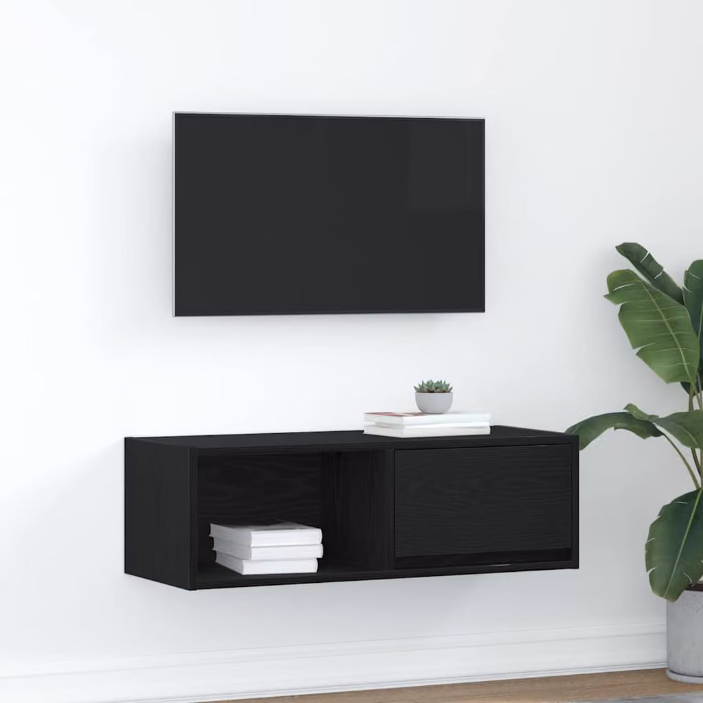 Mobile Porta TV vidaXL in Legno Multistrato, Rovere e Nero, L 80 cm x P 31 cm x H 25,5 cm
