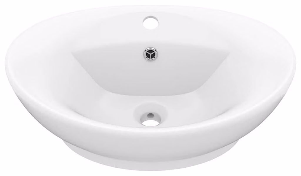 Lavabo ovale in Vetroceramica, dimensioni 58,5 x 39 cm, con foro per il rubinetto