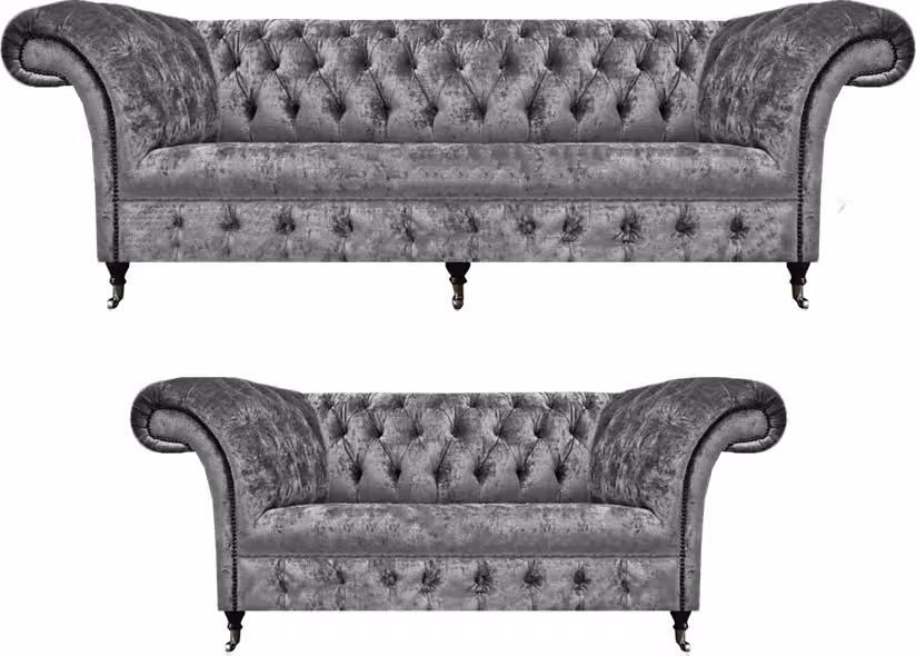 Chesterfield Grau Sofagarnitur Luxus Design Polstermöbel Wohnzimmer