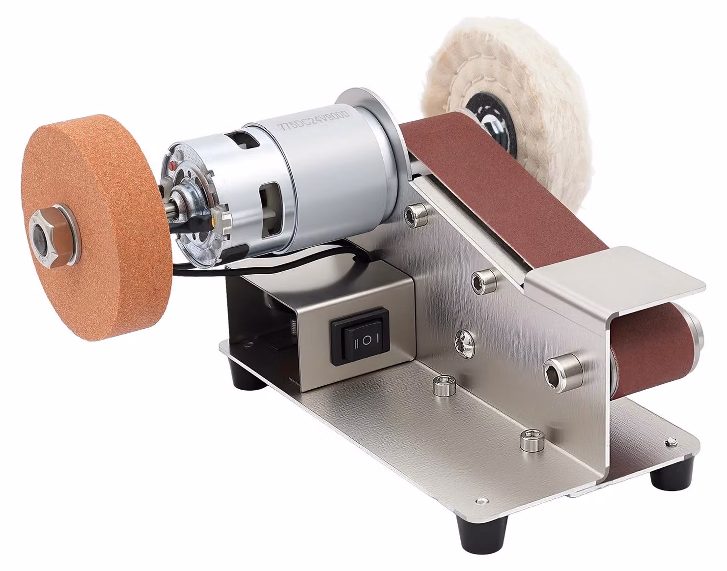 Mini smerigliatrice a nastro - smerigliatrice da banco da 150W - 7 velocità - angolo regolabile - 20 nastri abrasivi + disco per lucidatura - spina EU da 220–240V - colore argento