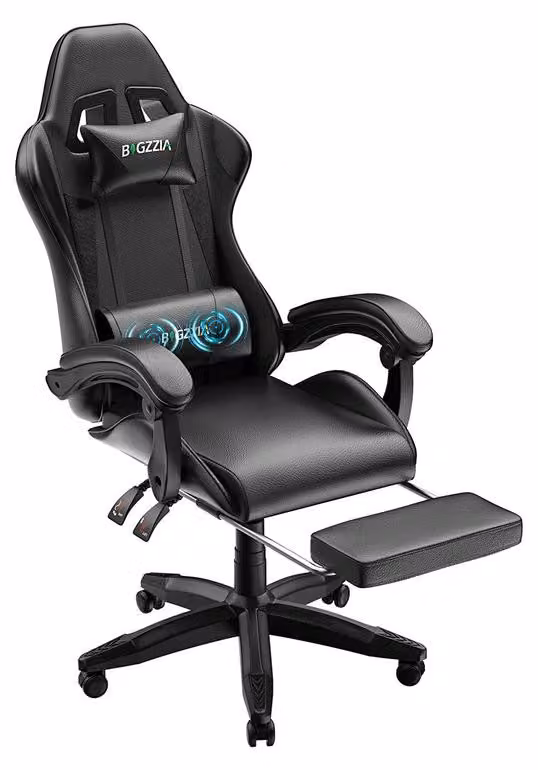 Sedia da gaming, sedia da scrivania, sedia da ufficio ergonomica con funzione massaggio e poggiapiedi, sedie da ufficio, sedia da PC per il lavoro e il relax, nera