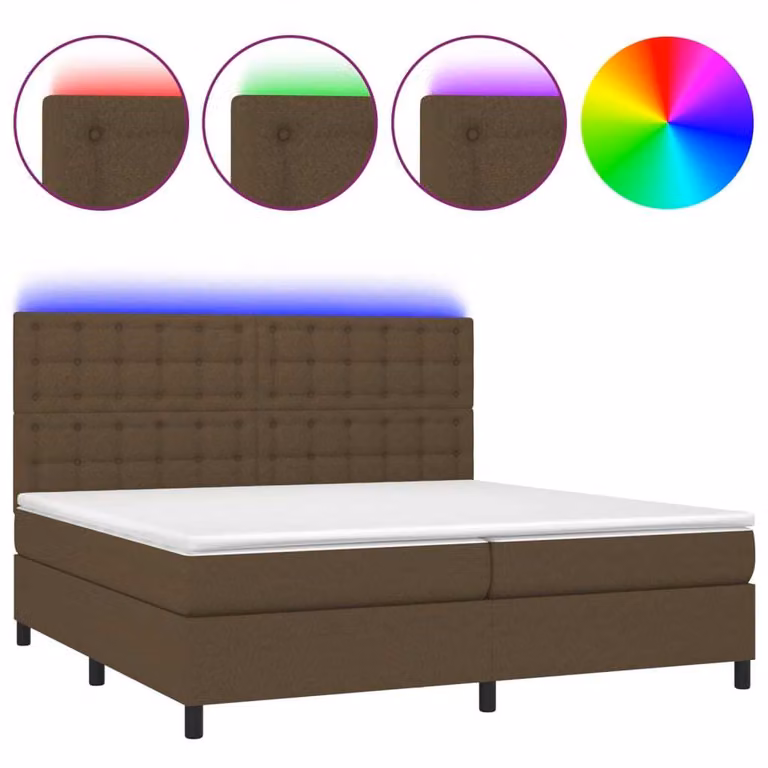 Letto a Molle Materasso e LED Marronescuro 200x200cm in Tessuto