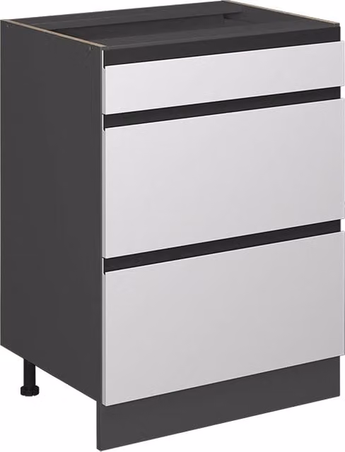 Mobiletto base per cucina Vicco R-Line Bianco/Antracite con cassetti e forma a J, senza piano di lavoro