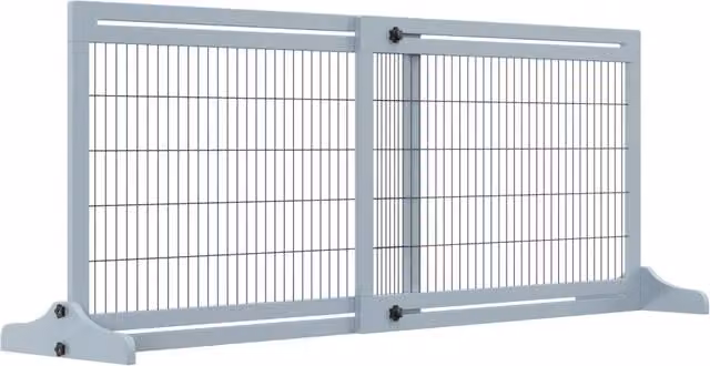 Cancelletto estensibile per cani Xylo in legno di pino e acciaio, Blu-grigio, L: 104-180 cm, P: 36 cm, H: 69 cm
