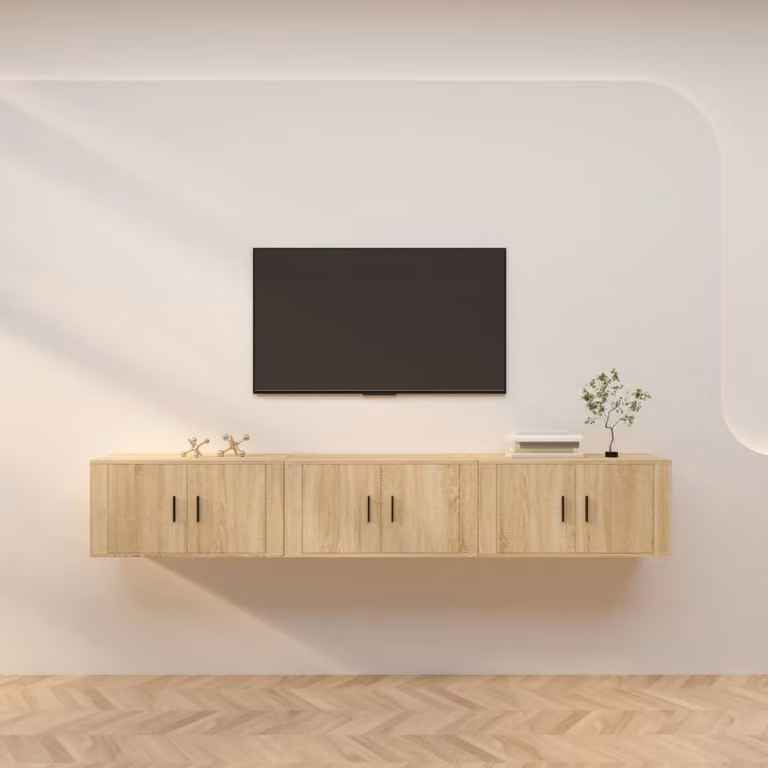 Set di 3 mobili porta TV da parete vidaXL in legno Rovere Sonoma, L 80 cm x P 34,5 cm x H 40 cm