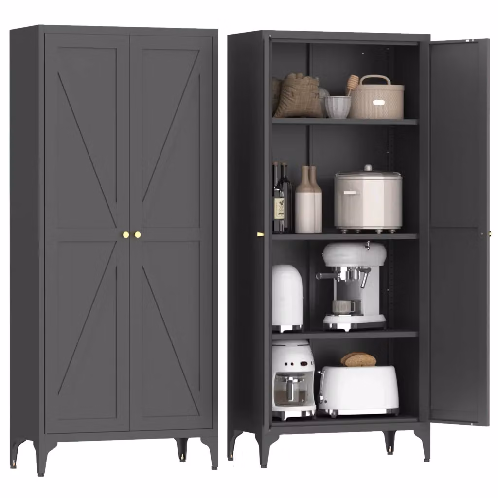 Armadio Minimal a 2 ante in metallo nero e oro con ripiani regolabili L: 90 cm, P: 51 cm, H: 180 cm – 2