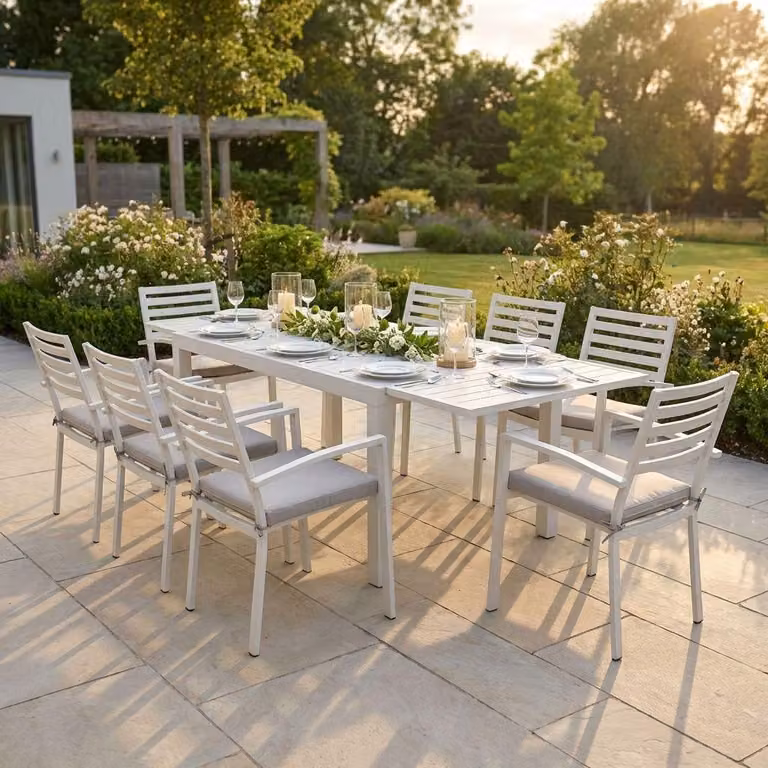Milani Home - Set Tavolo Giardino Allungabile Rettangolare 160/240x90 Con 8 Poltrone In Alluminio Tortora Da Esterno - Tortora