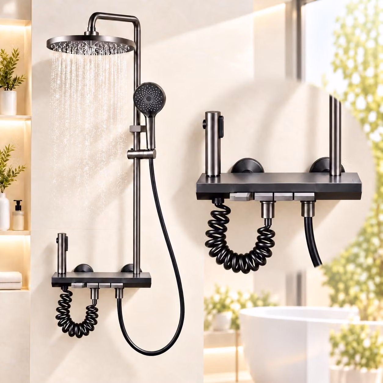 Sistema doccia e vasca da bagno, colore grigio titanio, con quattro funzioni