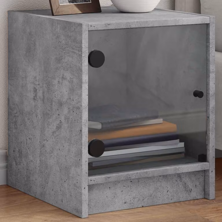 Set di 2 comodini vidaXL con ante in vetro, colore grigio cemento, L 35 cm x P 37 cm x H 42 cm
