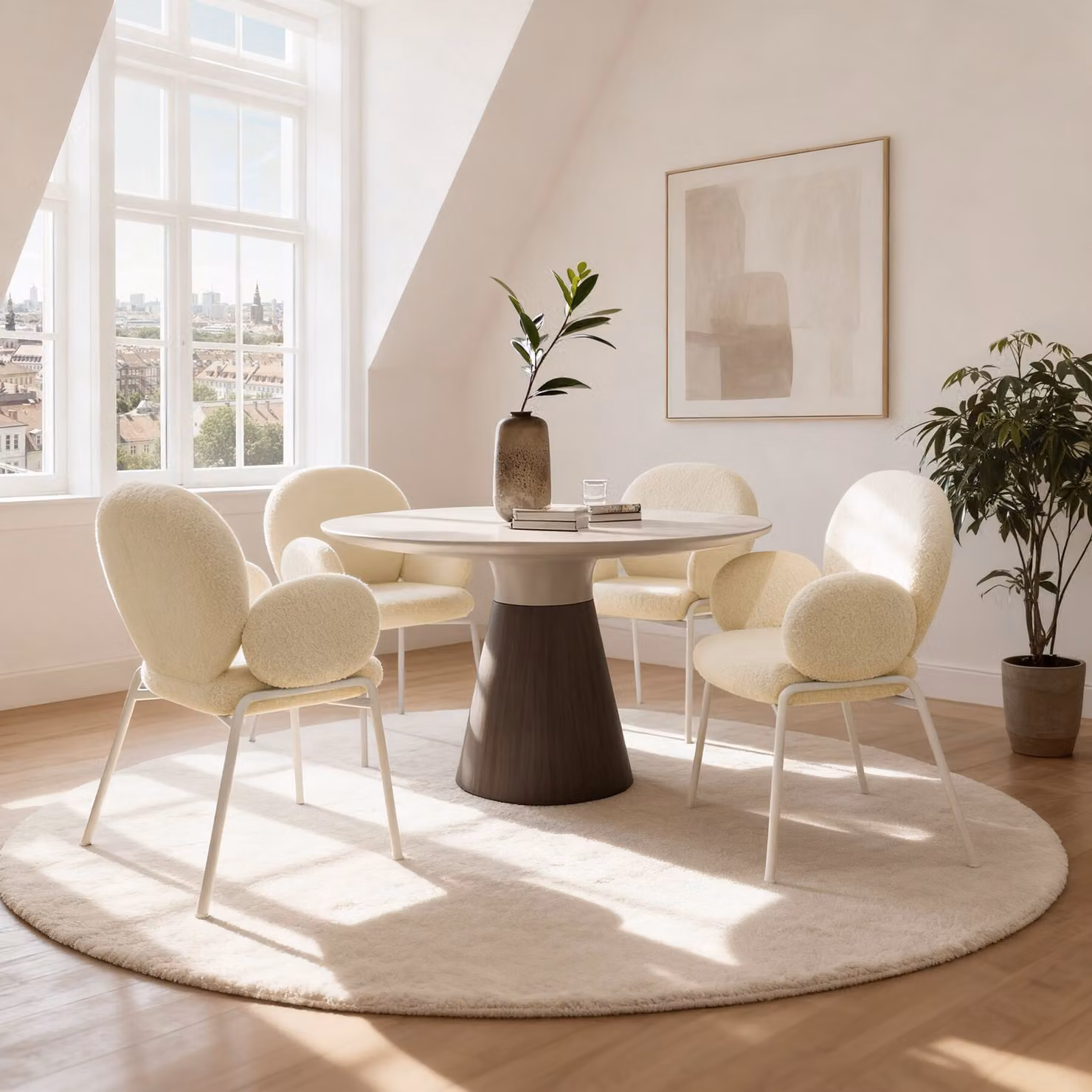 Sedia Scandi imbottita tectake in tessuto bouclé beige per soggiorno e sala da pranzo L: 62 cm, P: 61,5 cm, H: 90 cm – 2