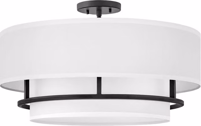 Plafoniera Hinkley Graham nero/bianco 4xE14 Ø58cm tessuto
