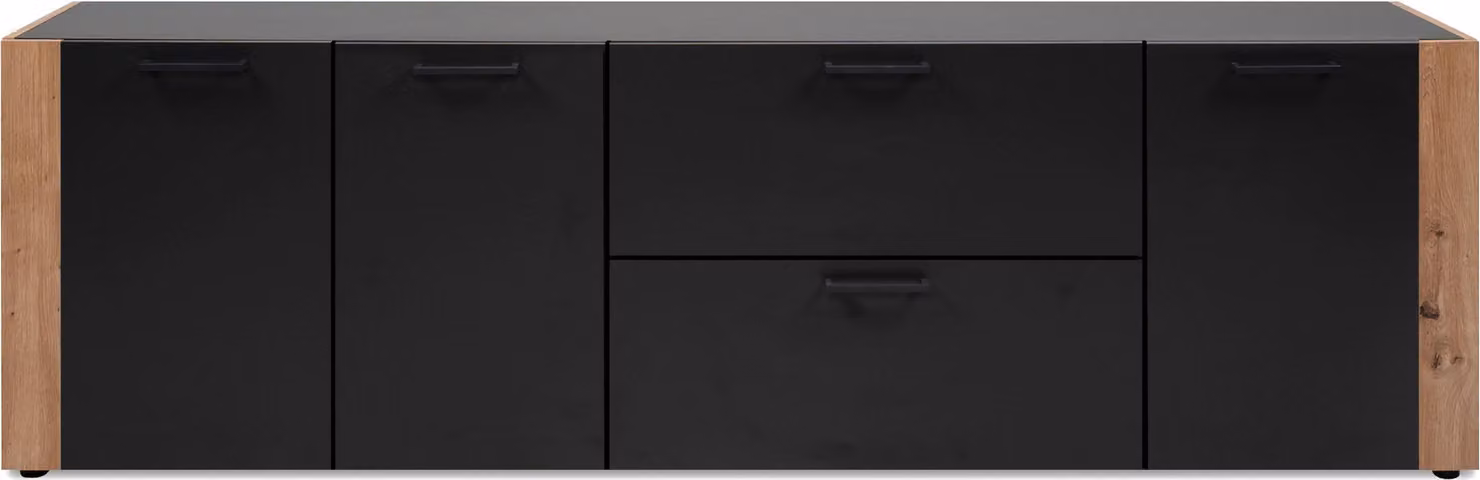 Calicosy - Credenza 3 porte, 2 cassetti decorazione grigio antracite e rovere artigianale L198 cm - LUMA