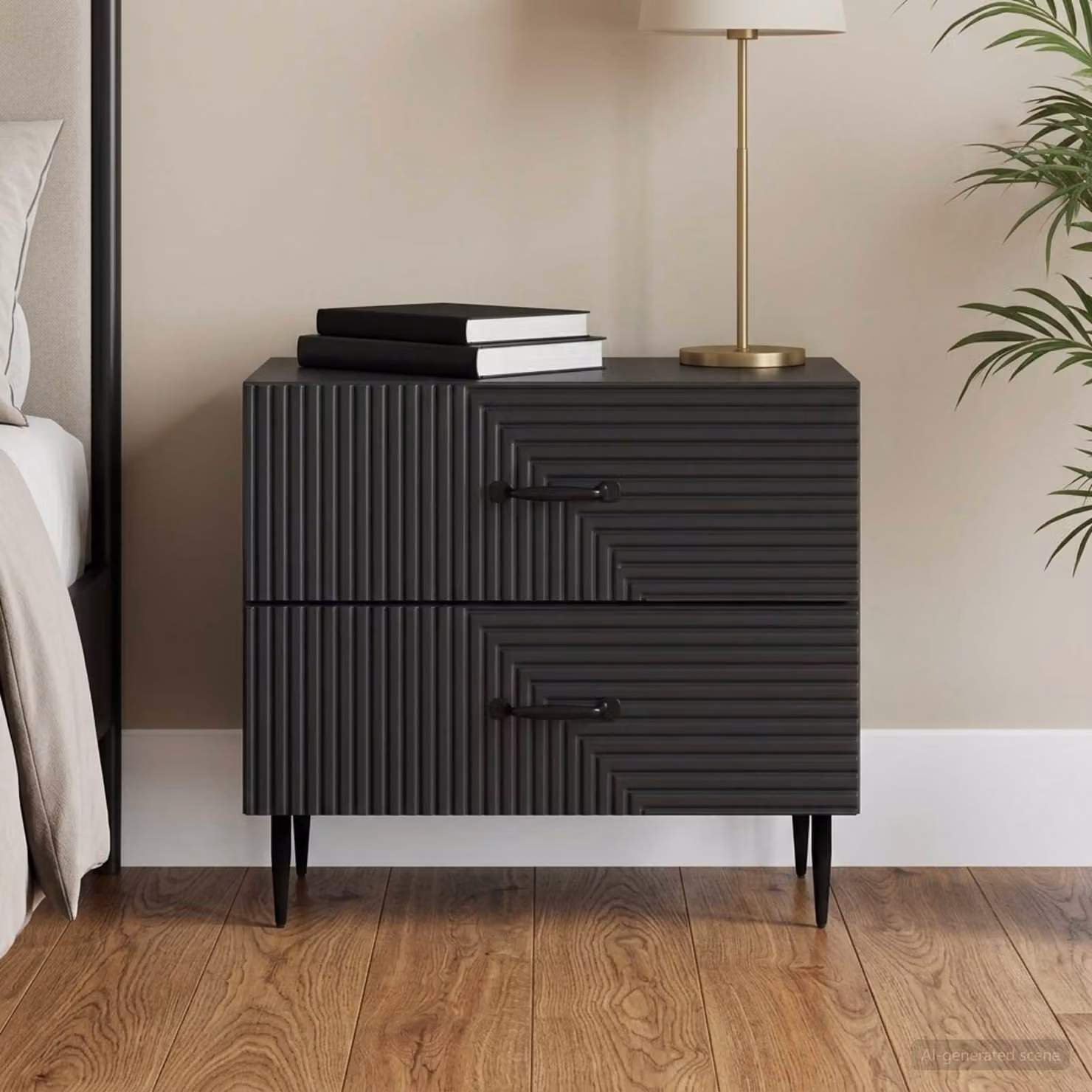 Armadio da notte moderno vidaXL in legno ingegnerizzato e metallo, Nero opaco, L 62 x P 34,5 x H 47,5 cm