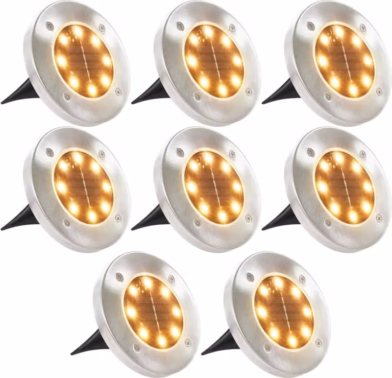 The Living Store Luci solari da pavimento 8 pz. LED bianco caldo