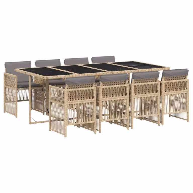 Set Pranzo da Giardino 9 pz con Cuscini Beige Misto Polyrattan