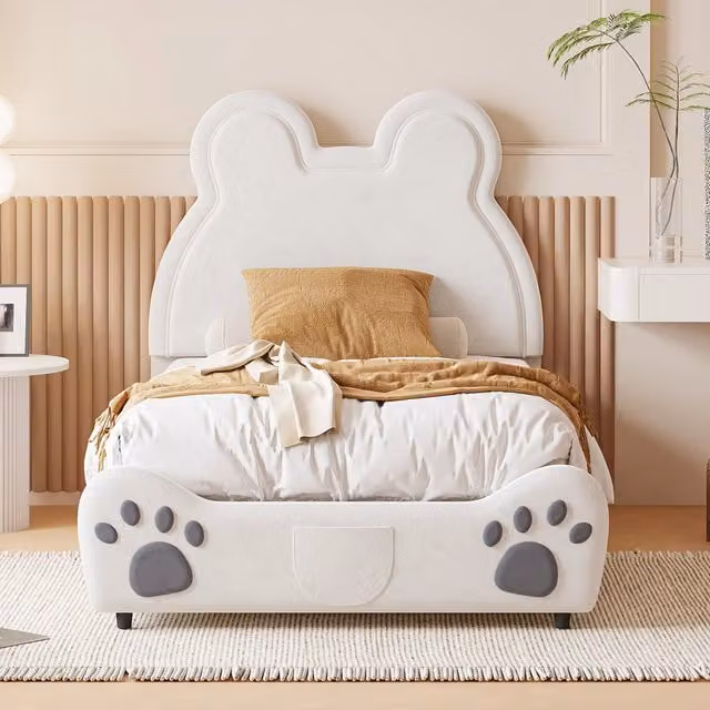 Letto Imbottito Singolo per Bambini ¨C MINIMAL ¨C Velluto Bianco 90x200