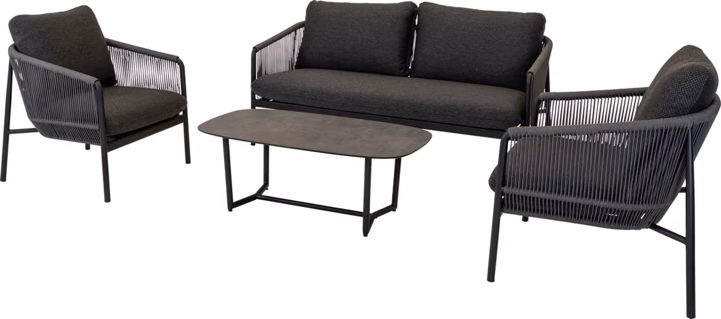 Set da salotto - Nero - Alluminio - Corda - Piano del tavolo in HPL