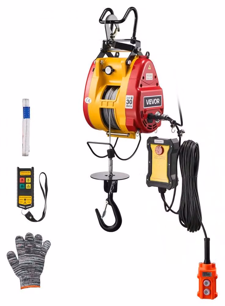 Verricello elettrico da 300 kg - Motore da 1500 W - Altezza di sollevamento di 30 metri - Funzionamento wireless e cablato