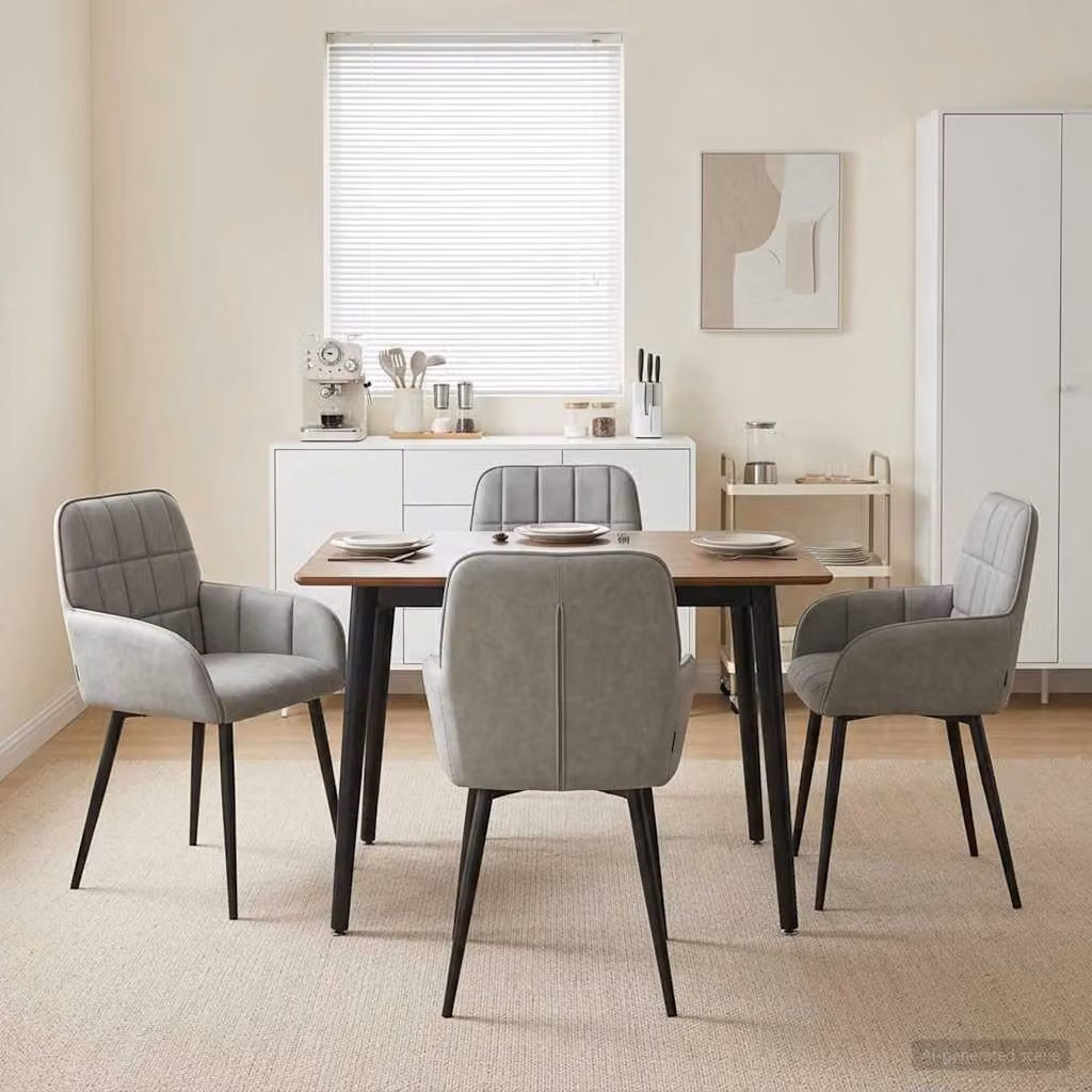 Set di 4 sedie da pranzo vidaXL in velluto grigio con struttura in metallo, L: 56.5 cm, P: 50 cm, H: 85 cm