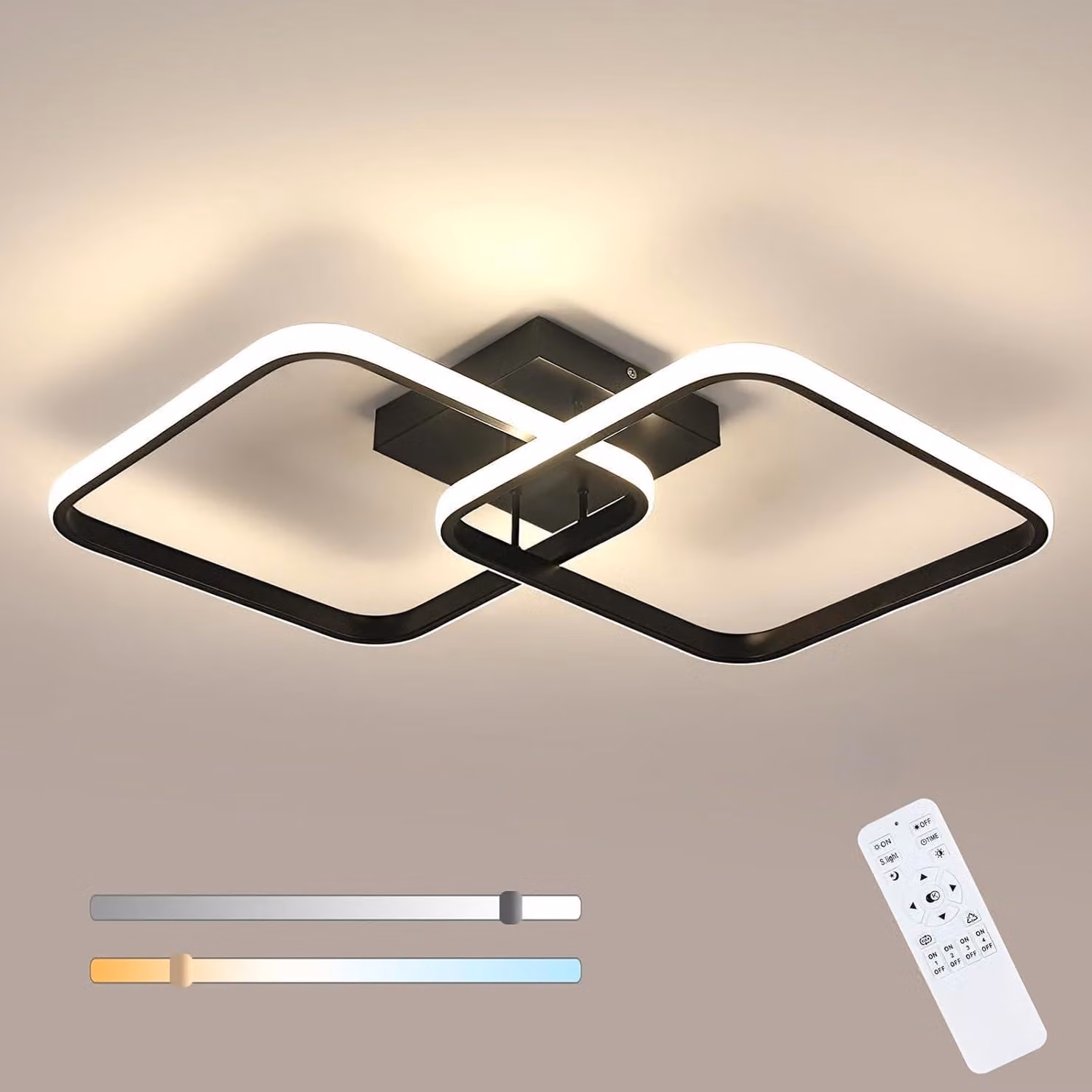 Lampada da soffitto LED Toolight, dimmerabile, 50W, 3000-6500K, colore nero, diametro 59 cm, ideale per la camera da letto