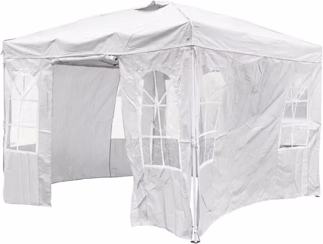 Gazebo da giardino pieghevole con struttura in metallo e 4 pareti laterali removibili, colore bianco