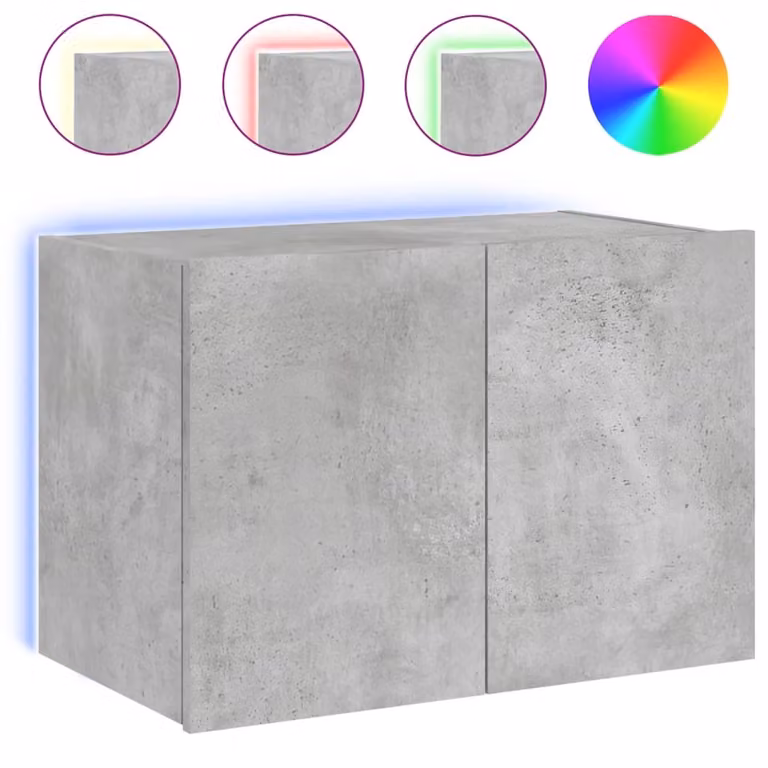 Mobile TV a Parete con Luci LED Grigio Cemento 60x35x41 cm