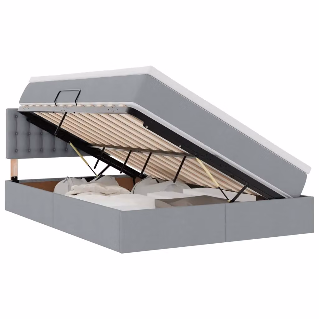 Letto con contenitore e materasso ibrido vidaXL in tessuto grigio e bianco L/P/H: 140 x 200 x 88 cm – 2