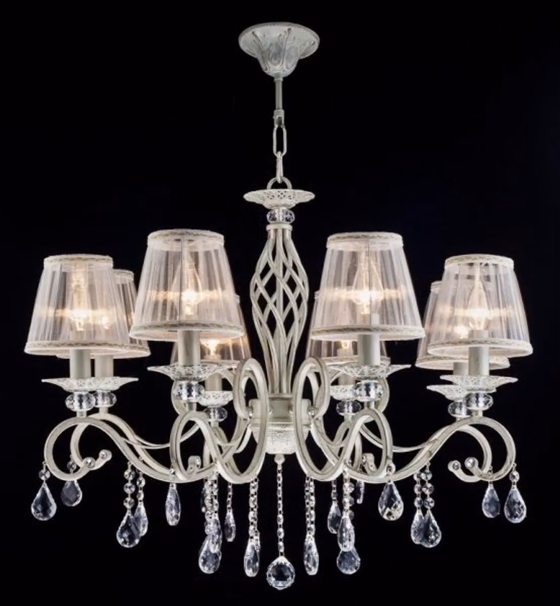 Lampadario da soffitto in cristallo stile barocco, marca Casa Padrino, color crema e oro, dimensioni 72 x 59 cm. Lampadario
