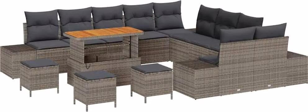 Set Divano da Giardino con cuscino 14 pcs Grigio polyrattan
