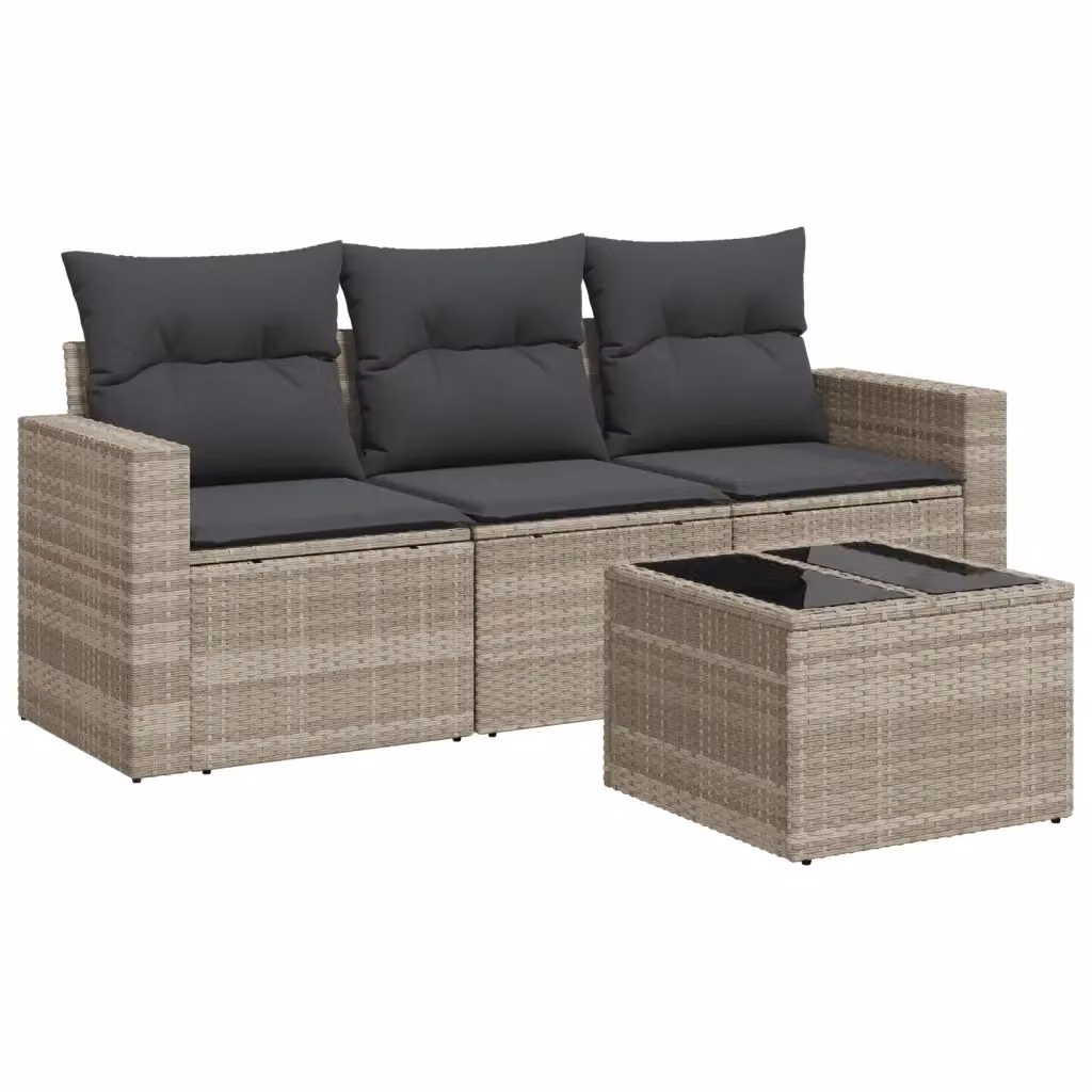 Set Divano da Giardino vidaXL 4pz in Polyrattan Grigio con Cuscini e Tavolino – 2