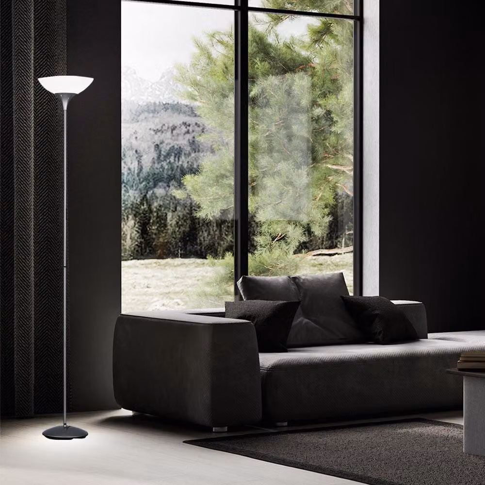 Lampada da soffitto, colore titanio, interruttore a cordicella, altezza 180 cm