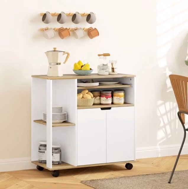 Carrello da cucina bianco e legno con ruote