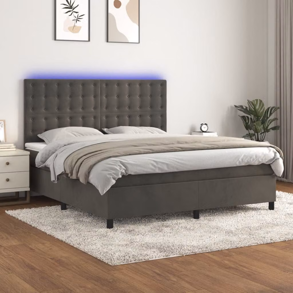 vidaXL Letto Ibrido con Materasso e Illuminazione LED, Grigio e Bianco, L/P/H: 160 x 200 x 128 cm – 1