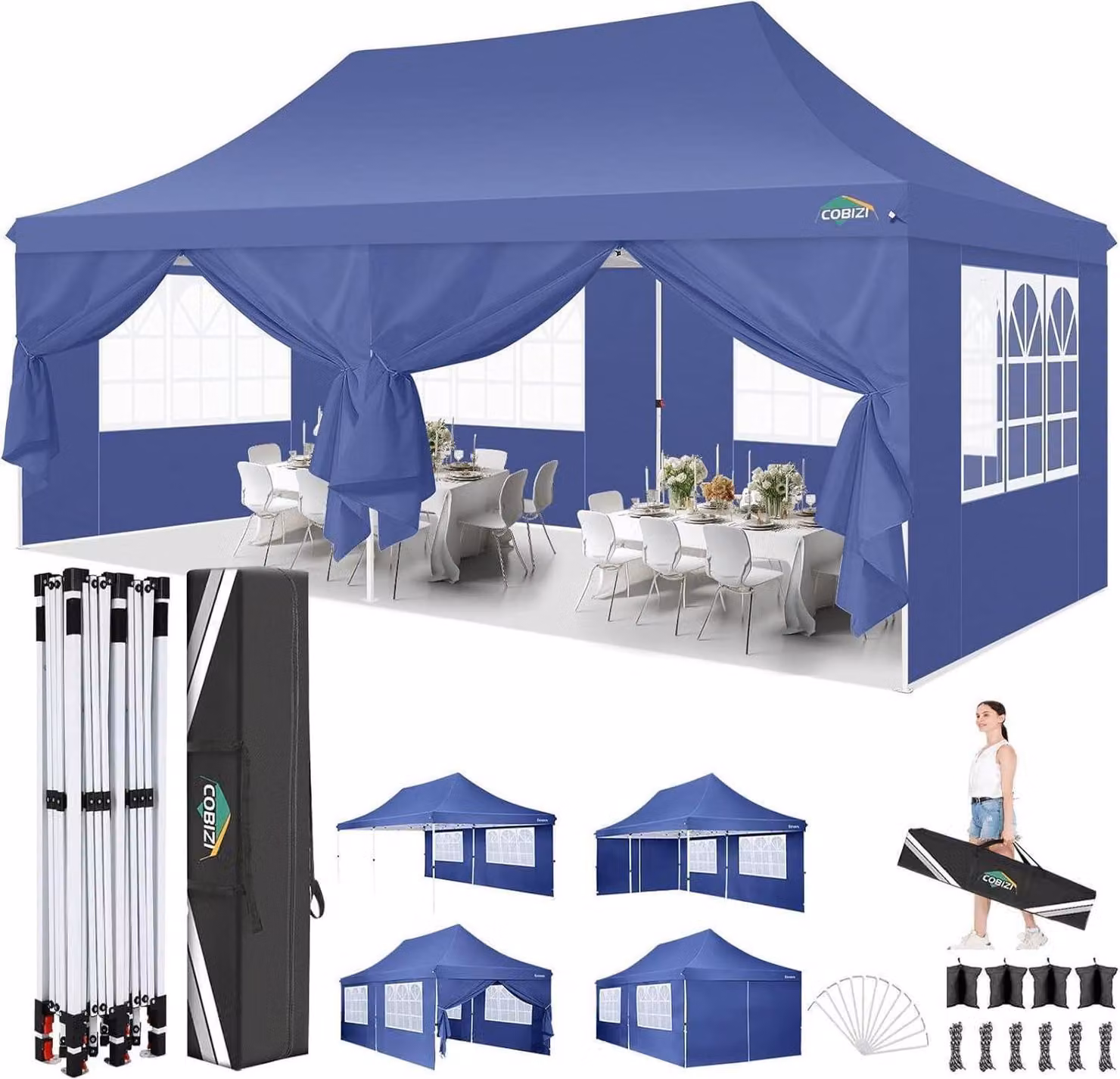 COBIZI gazebo pieghevole 3x6m Stabile impermeabile con 6 pareti laterali