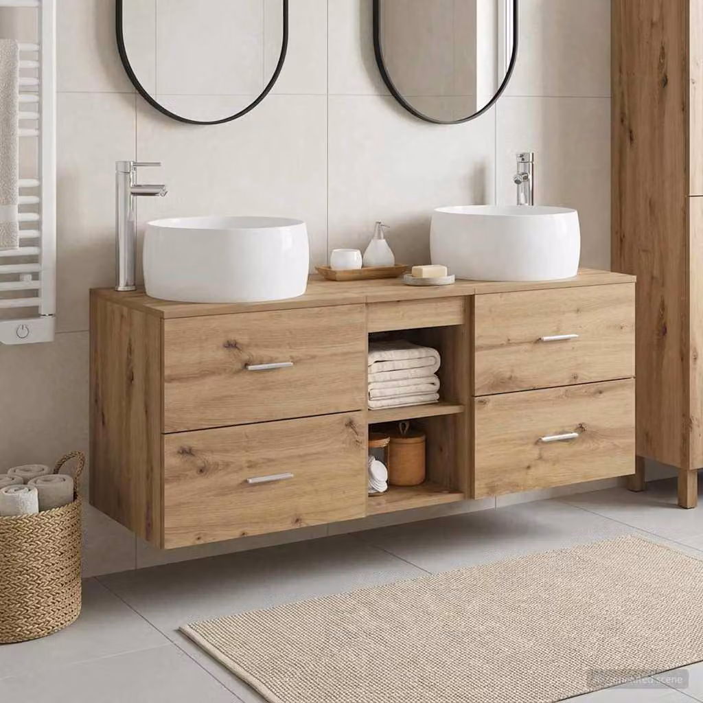 Set di mobili per il bagno moderno vidaXL in 3 pezzi color marrone con finitura legno e dettagli argento, L/P/H: 66,0 x 44,5 x 49,5 cm