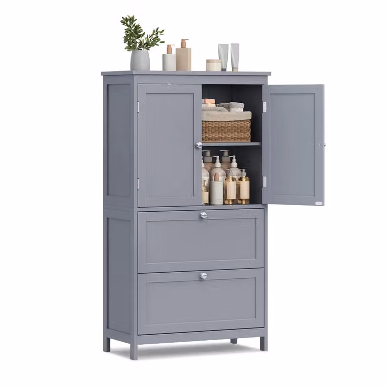 Mobile da Bagno con 2 Cassetti Bianco, Grigio Tortora