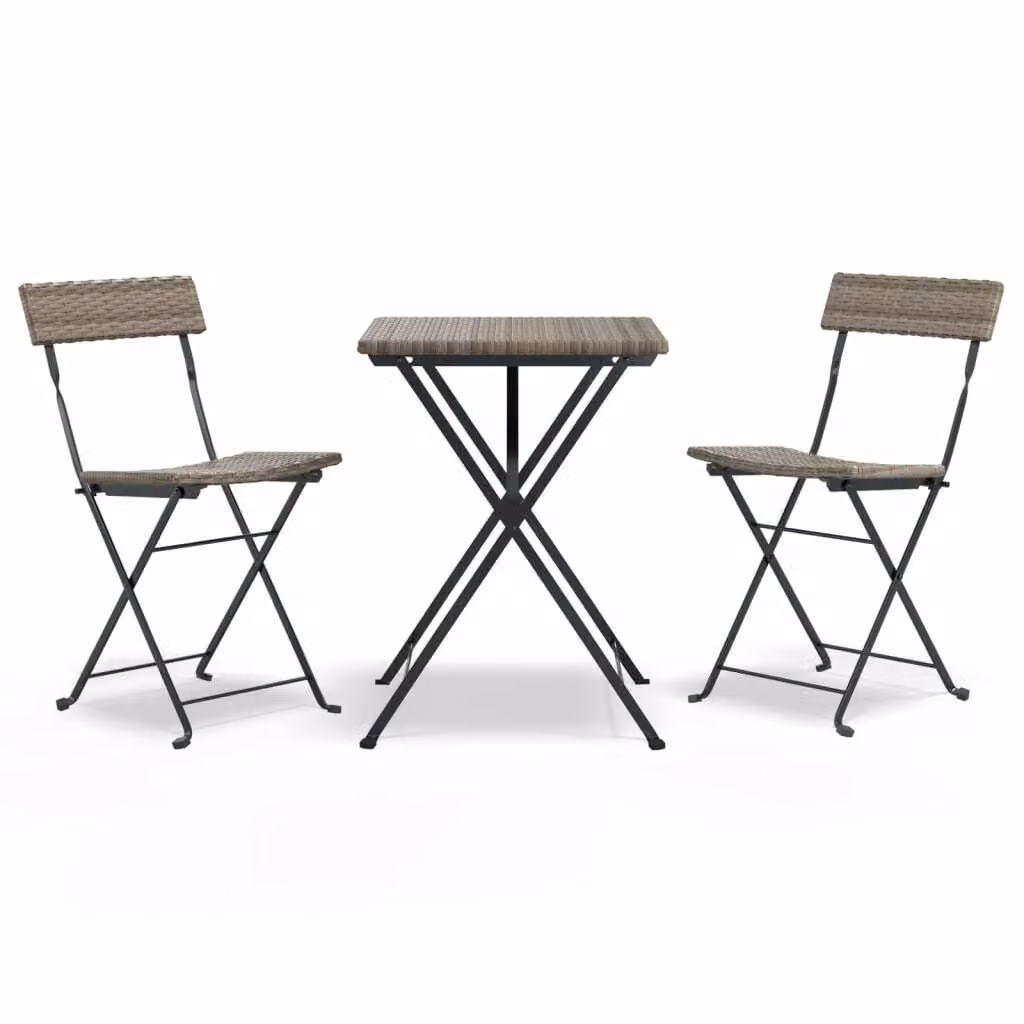 Set Pieghevole da Bistrò 3 pz Grigio in Polyrattan