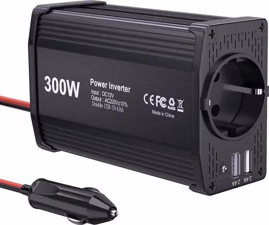 Convertitore di Tensione Automatico da 110V a 220V con porta USB-A, 70W, Nero