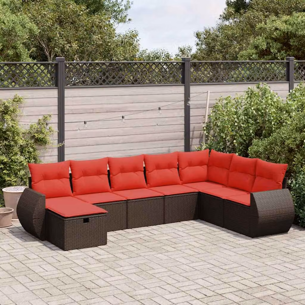 Set Divani da Giardino vidaXL 8 pz a Forma a L con Cuscini Marroni e Struttura in Metallo e Polyrattan