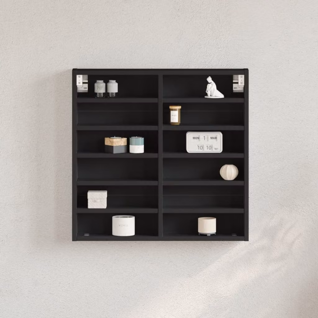 Armadietto con Vetrina vidaXL Nero in Legno e MDF con Ante in Vetro, L: 60 cm, P: 8,5 cm, H: 58 cm