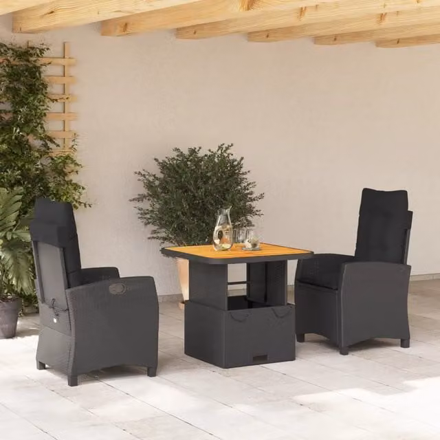 Set da Pranzo da Giardino 3 pz con Cuscini Nero in Polyrattan 3277385