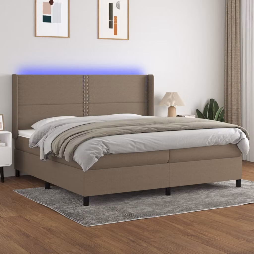 Letto Ibrido con Materasso e Illuminazione LED vidaXL in Tessuto Beige e Bianco L/P/H: 200 x 200 x 30 cm – 1