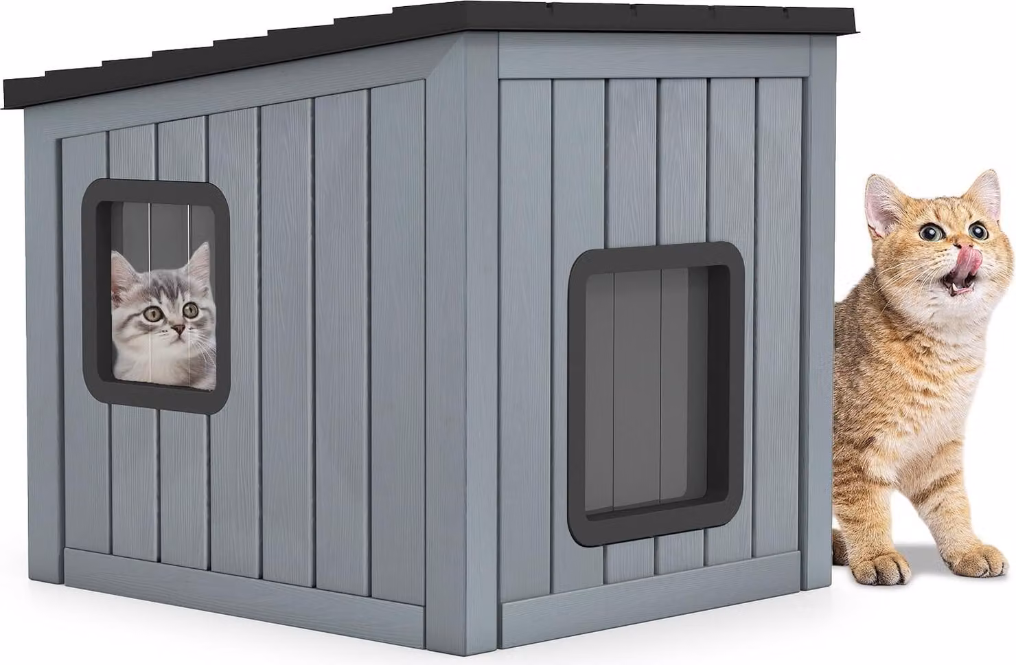GOPLUS casa per gatti all'aperto resistente all'inverno, rifugio per gatti in PP con 2 porte e tetto spiovente, casa per animali domestici, grotta per gatti