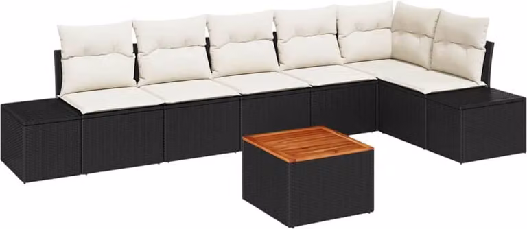 Set Divano da Giardino 7 pcs Nero e Crema polyrattan