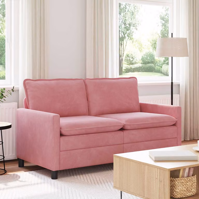 Divano moderno vidaXL in velluto rosa con struttura in metallo L: 156 cm, P: 81 cm, H: 87,5 cm