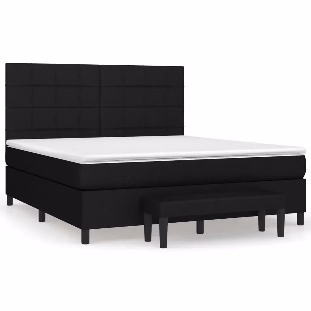 vidaXL Letto Ibrido con Giroletto a Molle e Materasso in Tessuto Nero 180 x 200 cm – 2