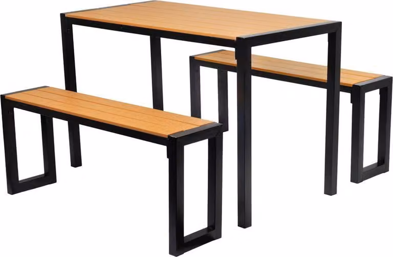 Set GARDIVA da giardino, tavolo 118x58x75,5 cm, 2x panchina 108x25x45 cm