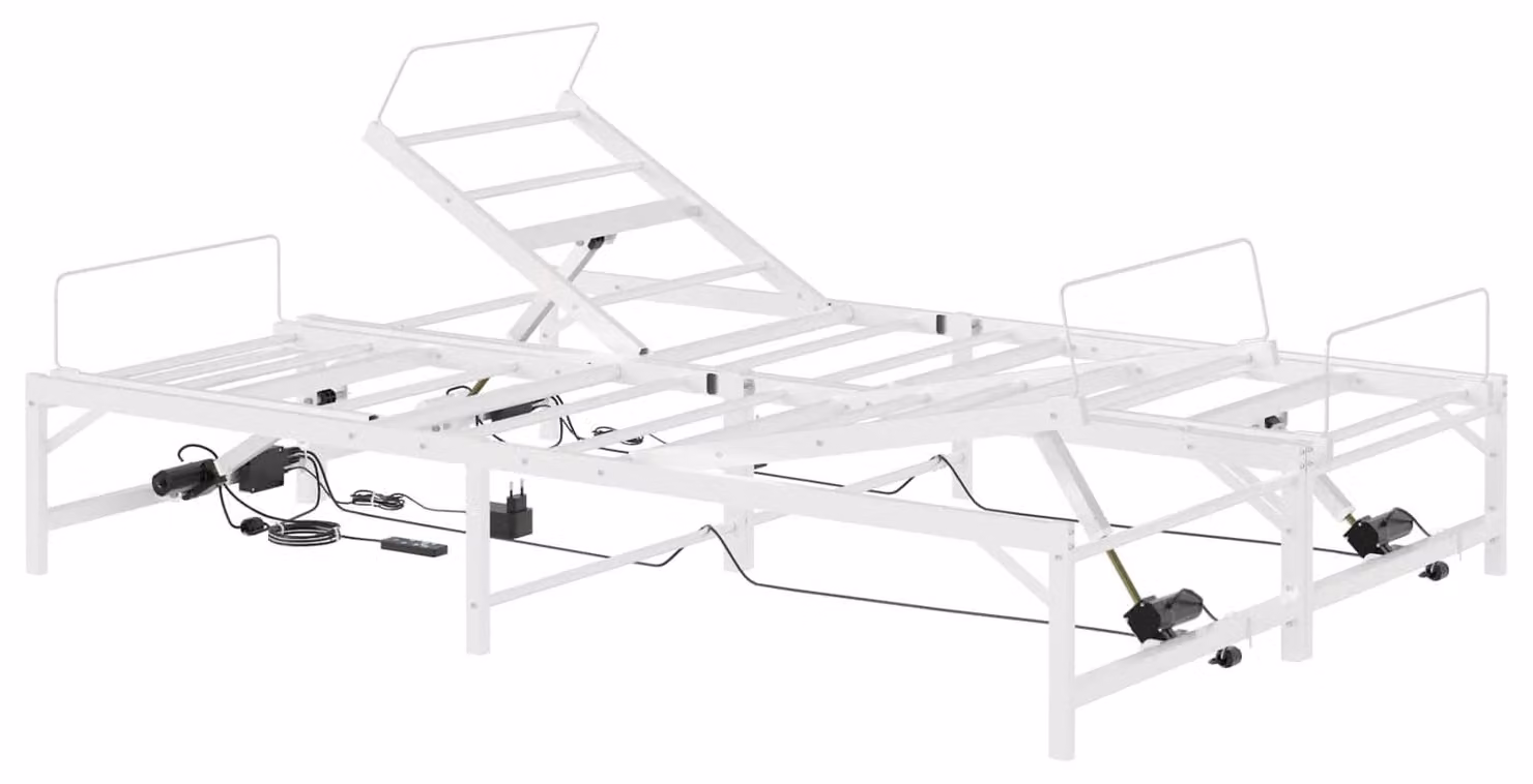 Letto regolabile elettricamente, struttura bianca, dimensioni 120 x 190 cm, acciaio