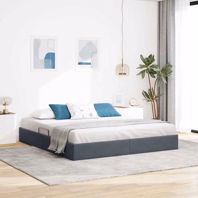 Letto con Contenitore vidaXL in Velluto Grigio con Base Lift Up e Struttura in Metallo L: 193 cm, P: 207 cm